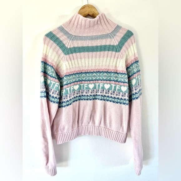 Teddy Fresh Merino Wool Blend Pink Fairisle Full Zip Knit Cardigan Sweater XL - Picture 8 of 11